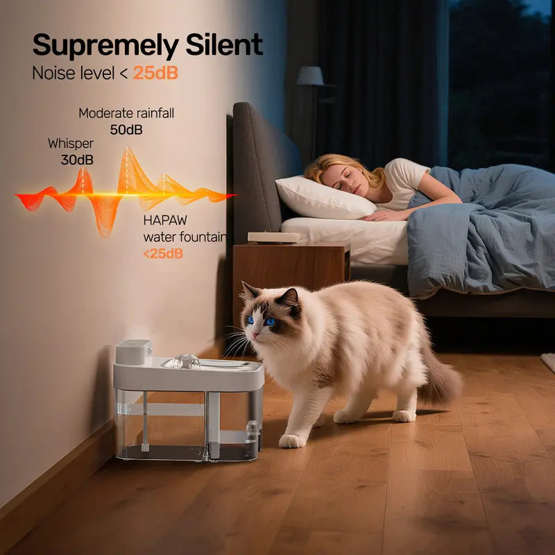 Smart Cat Water Fountain - 3L Clean Tank Keeps Water Fresh, Easy-Rinse Separate Tanks Simplify Upkeep, Filter-Free, 2 Flow Modes, Cordless 5000mAh, App Control for Multi-Cat Homes & Busy Owners