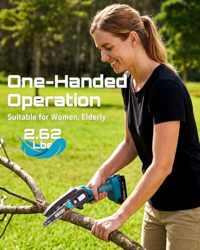 Mini Chainsaw, 6-inch Mini Chainsaw Cordless, Handheld Electric Power Chain Saw with 2 Batteries, for Tree Trimming Wood Cutting, Best Gifts for Father, Dad, Husband, Men
