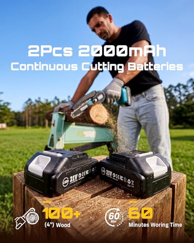 Mini Chainsaw, 6-inch Mini Chainsaw Cordless, Handheld Electric Power Chain Saw with 2 Batteries, for Tree Trimming Wood Cutting, Best Gifts for Father, Dad, Husband, Men