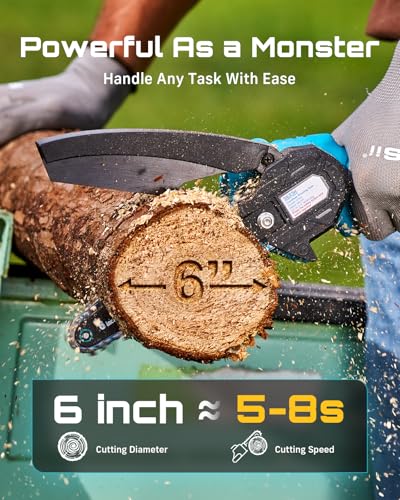 Mini Chainsaw, 6-inch Mini Chainsaw Cordless, Handheld Electric Power Chain Saw with 2 Batteries, for Tree Trimming Wood Cutting, Best Gifts for Father, Dad, Husband, Men
