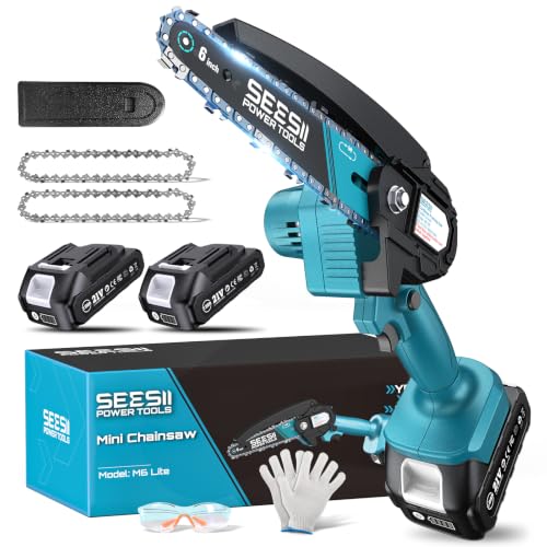 Mini Chainsaw, 6-inch Mini Chainsaw Cordless, Handheld Electric Power Chain Saw with 2 Batteries, for Tree Trimming Wood Cutting, Best Gifts for Father, Dad, Husband, Men