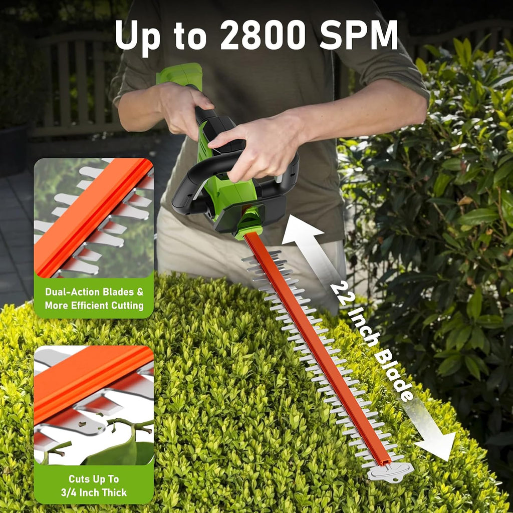 20V Max Hedge Trimmer Cordless, 22 Inch Tree Trimmer with 2 Batteries and Charger, Handheld Electric Trimmers, Grass Shrub Pruning Cutter, Lightweight & Compact Hedge Shear for Garden, Lawn