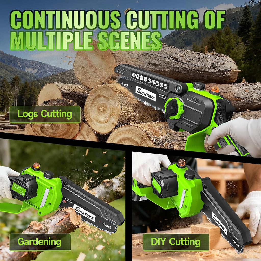 Mini Chainsaw Cordless, 6 Inch Electric Chainsaw with 2 Battery, Handheld Battery Powered Chain Saw with Auto Oiler, Yard Tools Saw for Wood Cutting Tree Cutter, Holiday Day Gift for Men, Dad, Husband