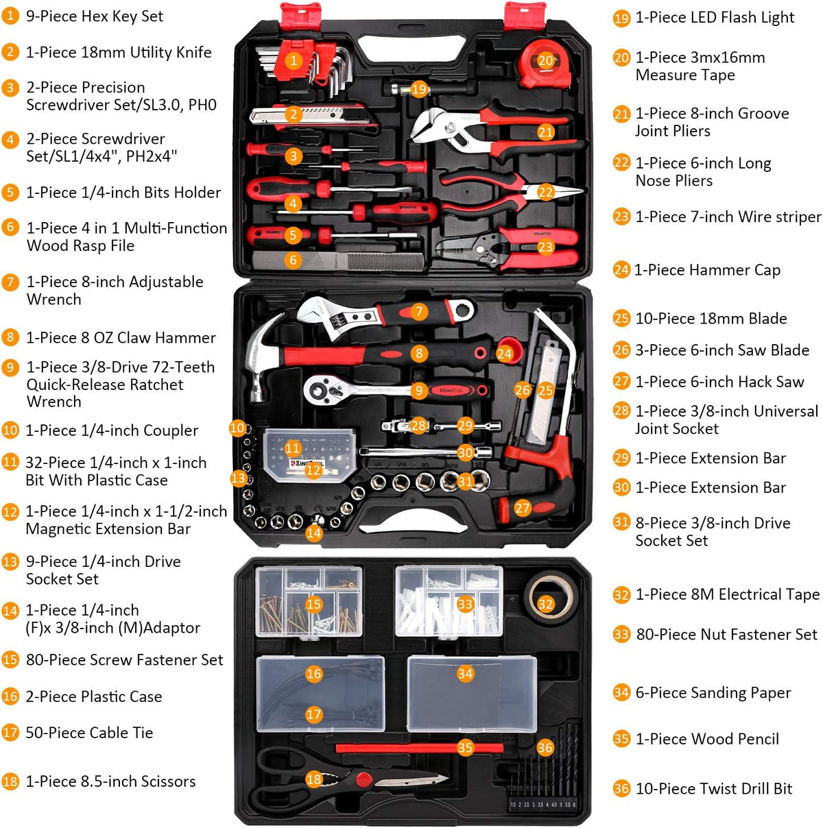 325 Piece Home Repair Tool Kit, General Home/Auto Repair Tool Set, Toolbox Storage Case with Drawer, General Household Tool Kit - Perfect for Homeowner, Diyer, Handyman