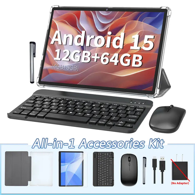 PYNAREL Android 15 Tablet 10.1", 2-in-1 Portable Device, 12GB RAM, Holiday Gift