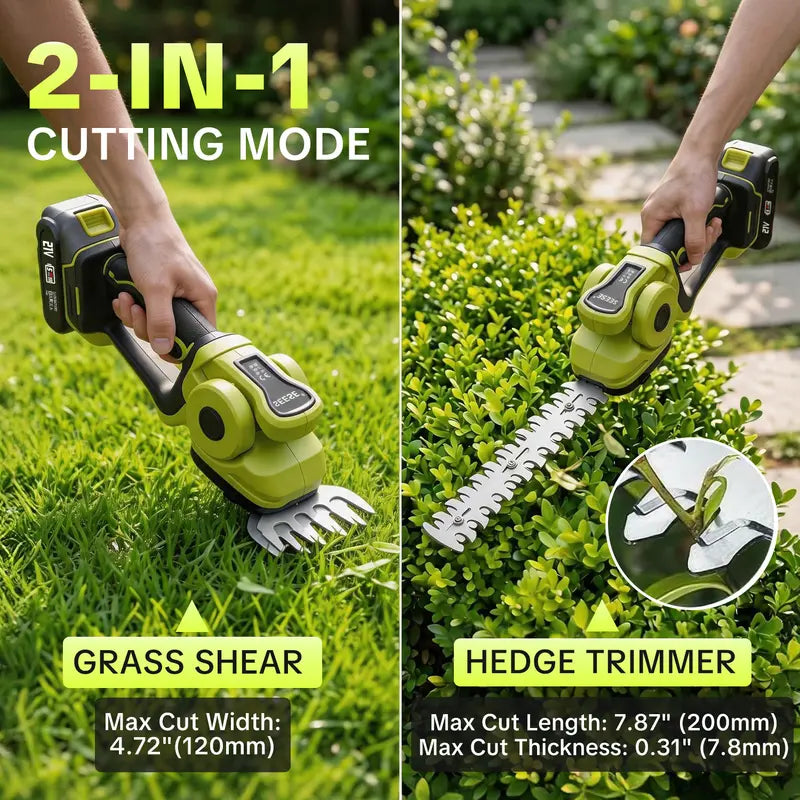 🌿2-in-1 Cordless Grass Shear & Hedge Trimmer | Adjustable Head with 2 Batteries for Lawn & Garden Care